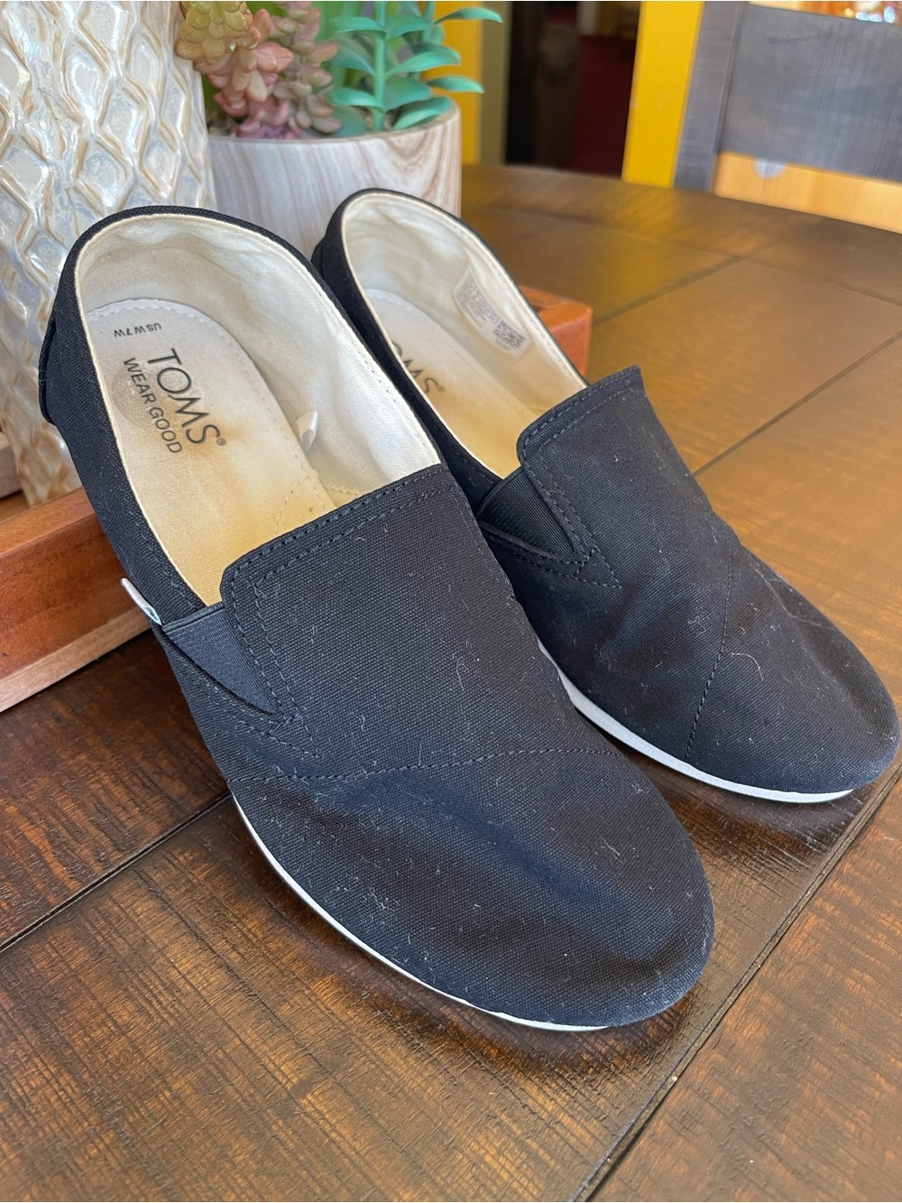 TOMS Black Canvas Slip-On Moccasins
